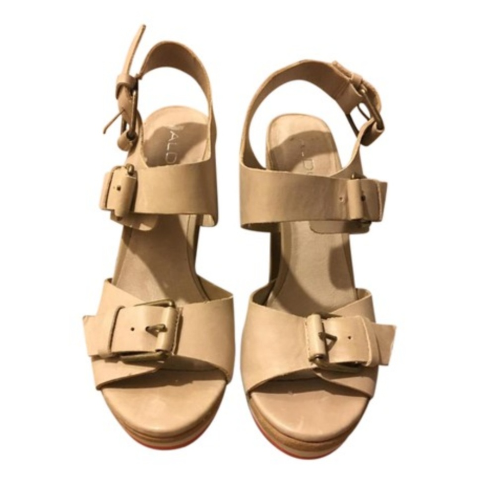ALDO Platforms - Tan, Black & Orange w Gold Buckle